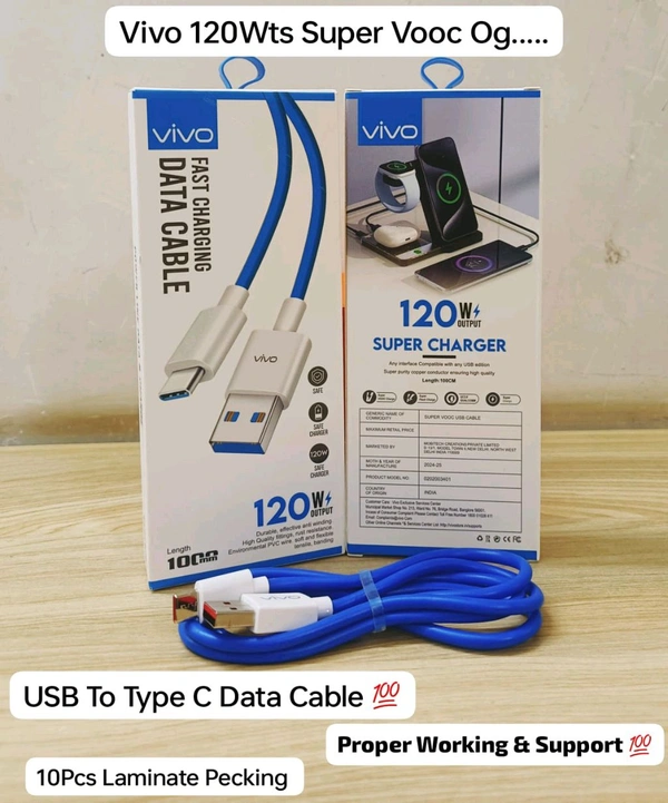 Vivo Super Vooc 120Wts USB To Type C Port Data Cable Og Quality(6 Months Warranty)