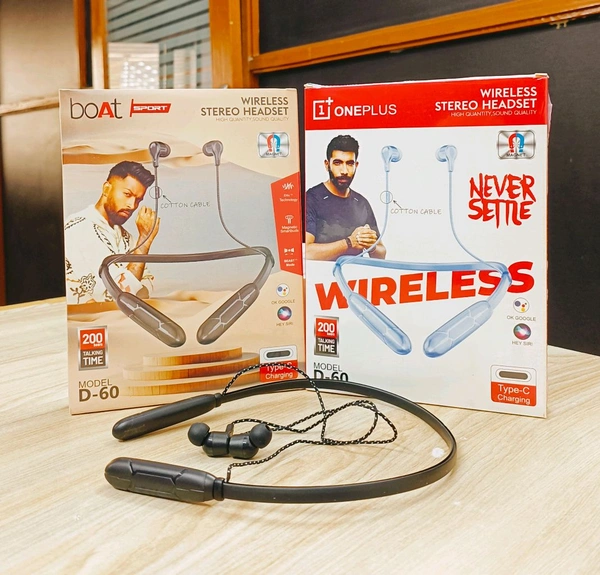 Mix D-60 (Boat & One Plus) Wireless Stereo Sound Quality Nackband (Metal Megnet Ear)