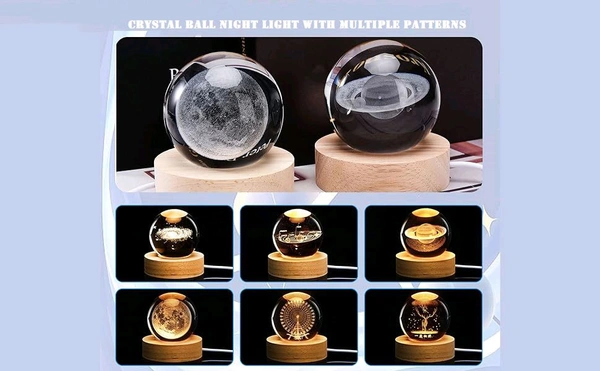 Galaxy Crystal Ball Night Light - Planet LED Crystal Lamp, Creative Engraved Hologram Glass USB Powered for Home Decor Display Gift (Galaxy)