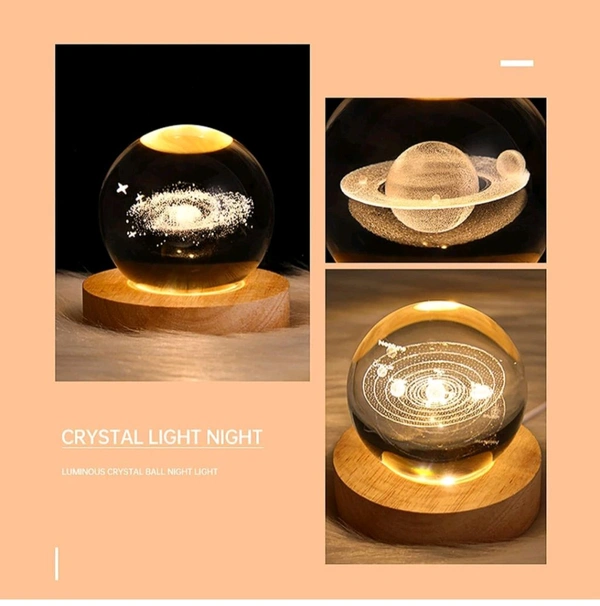 Galaxy Crystal Ball Night Light - Planet LED Crystal Lamp, Creative Engraved Hologram Glass USB Powered for Home Decor Display Gift (Galaxy)