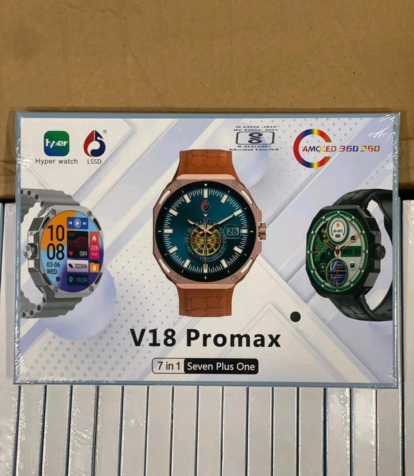 V-18 Pro Max (7in1 , Round Daul Display , 7 Different Starp Colour) Smart Watch 