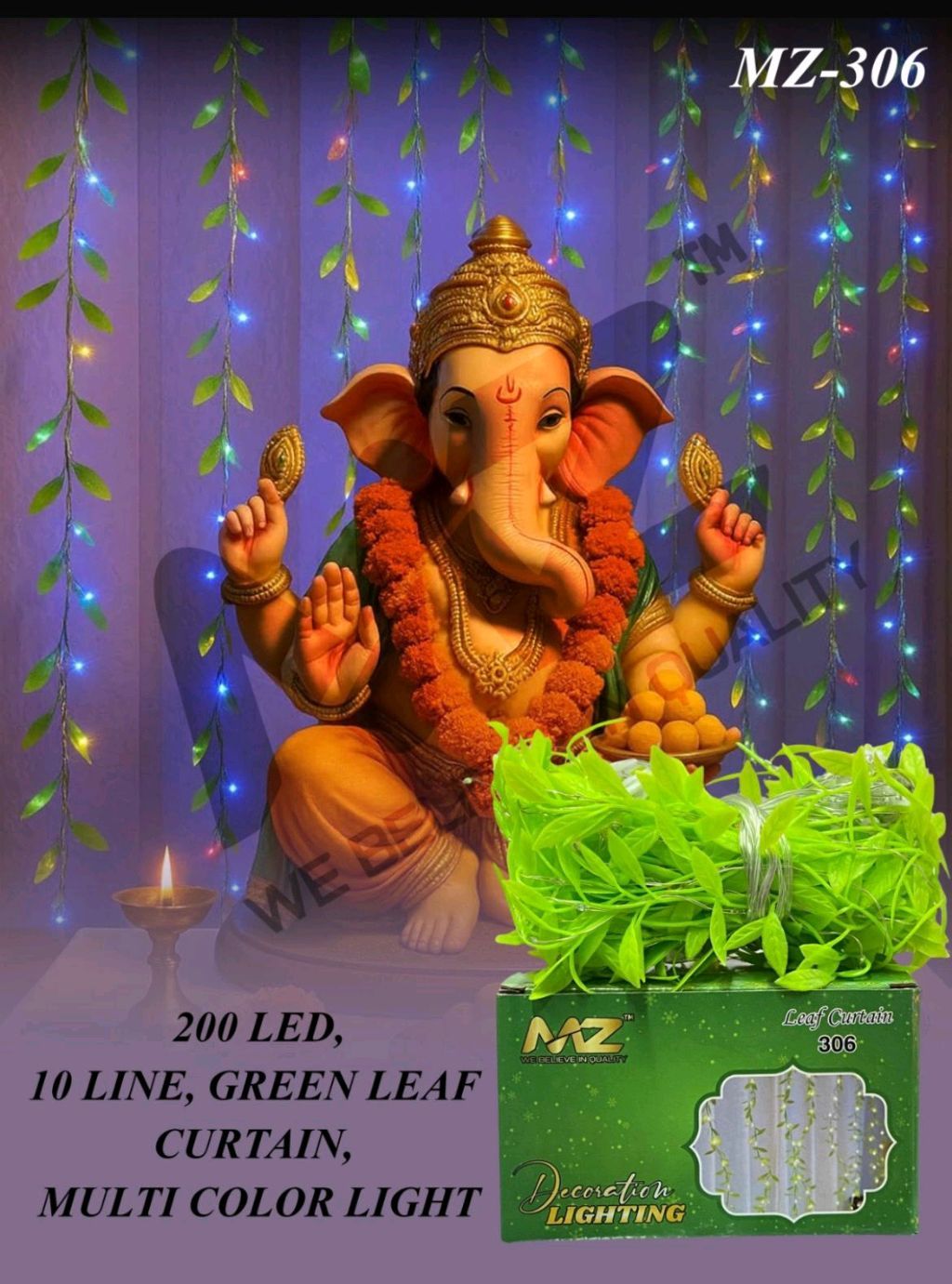 🌿 MZ-306 Green Leaf Curtain Lights | 200 LED | Multicolor