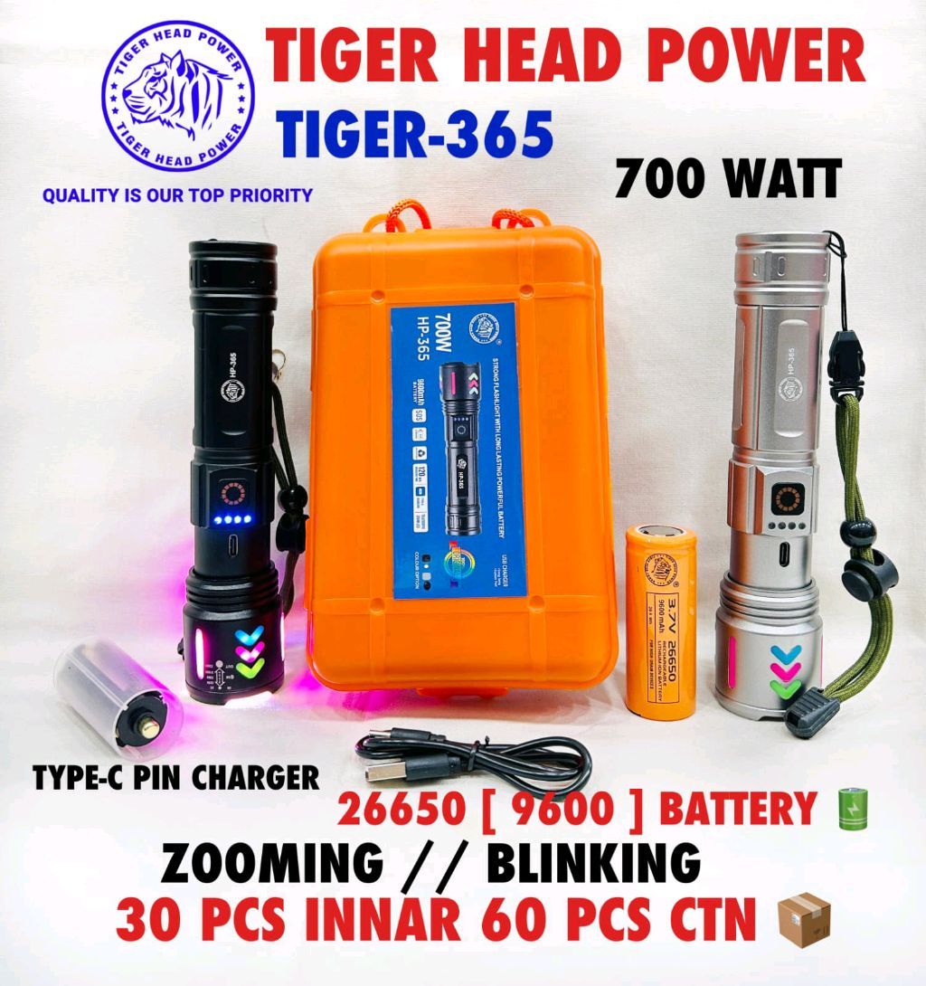 Mz M-035 Metal Zooming/Blinking Flashlight (Type C Port , Black