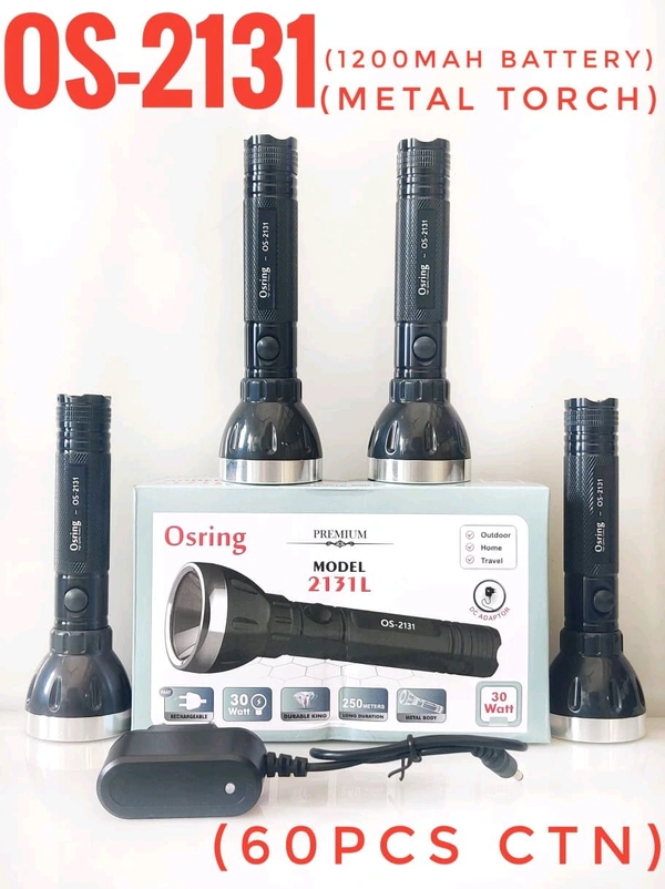 Osring OS-2131 Metal Rechargeable Torch Light | 1200mAh Battery | 30W ...