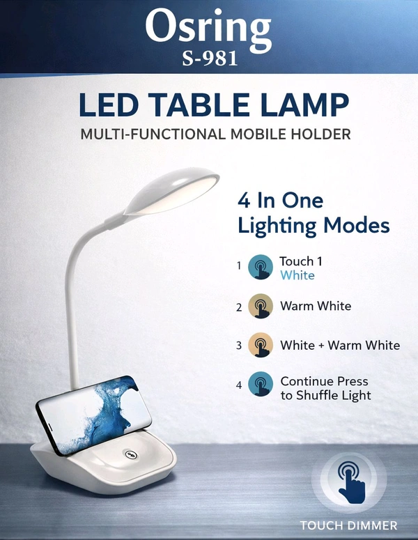 LED S-981 Table Lamp (Multifunctional Pen Holder , 4in1 , White , Warm White , White+Warm White & Continue Press To Shuffle Light)