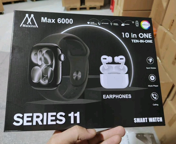 New Max-6000 Amoled Display 10in1 Smart Watch ⌚ (Silicon Starp ! Earbuds ! 7 Strap Different-2 Colour ! Wireless Charger)