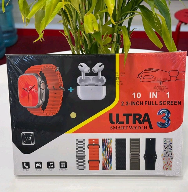 New 10in1 Ultra-3 Big 2.3 Infinity Display (Earbuds, Wireless Charger) Smart Watch 
