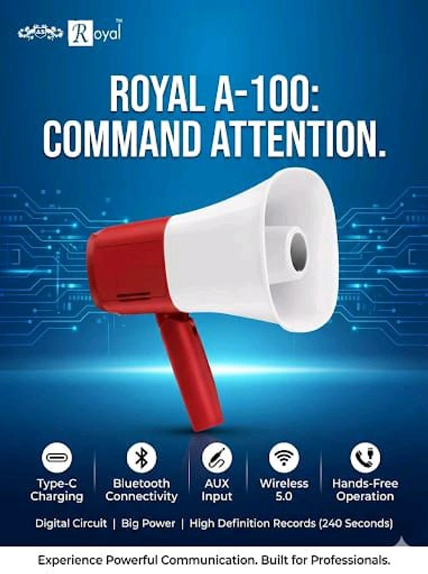 As Royal A-100 Wireless Megaphone 📣 (Type C Port, Bluetooth , Aux , Foldebale Handle ,13 Inbuilt Sound)