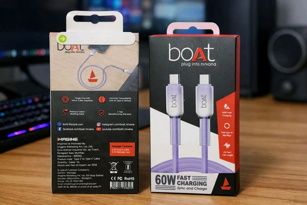 Boat New 60Wts Fast Charging Pd Type C To Type C Port Data Cable 