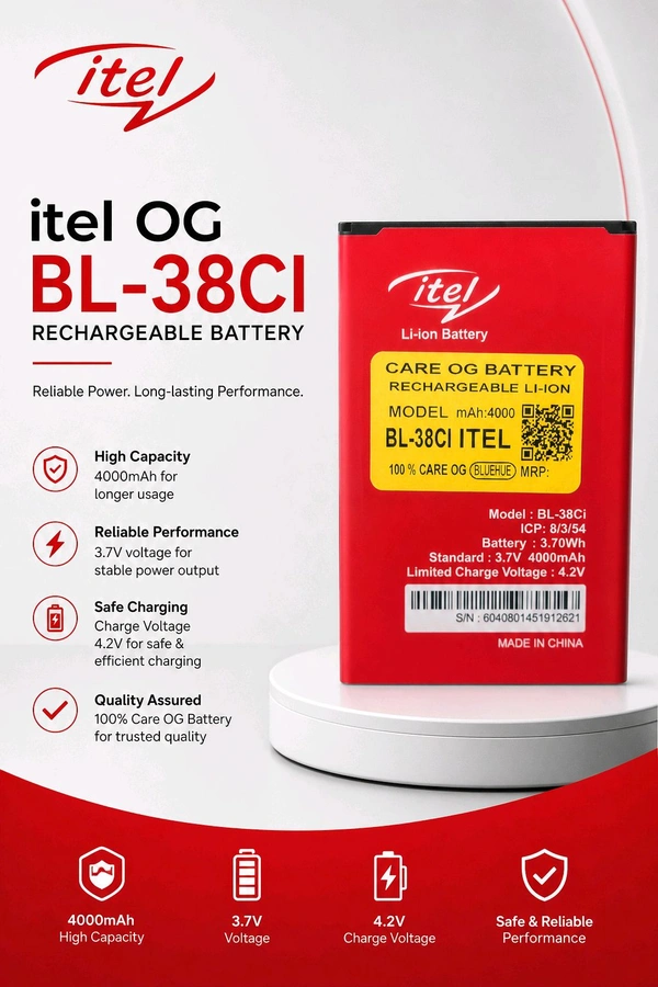 ITEL OG BL-38CI Rechargeable Battery (4000Mah , 3.7V , Charge Voltage 4.2V , 6 Months Warranty)