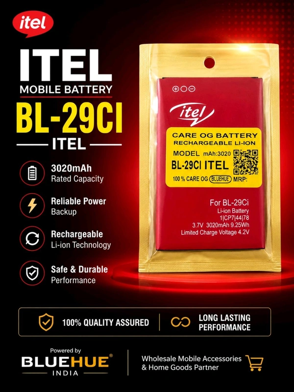 ITEL Mobile Battery BL-29 CI 3020Mah (Rated Capacity 3020Mah , 3.7V , 6 Months Warranty)