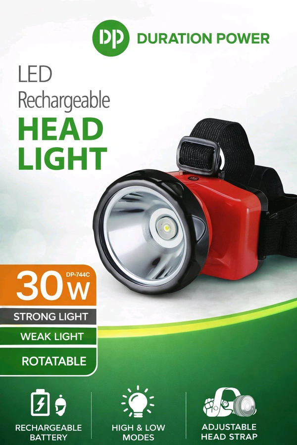 New DP Duration Power Dp-744 Led Rechargeable Head Light (30Wts , High& Low Modes , Adjustable Head Strap)