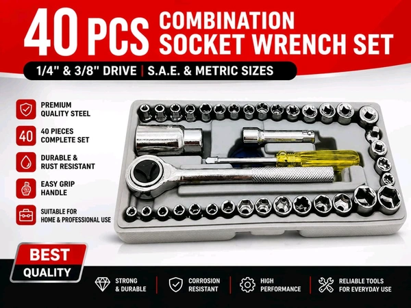 New 40Pcs Multipurpose Tool Set with Ratchet Handle – Complete Home & Repair Tool Kit