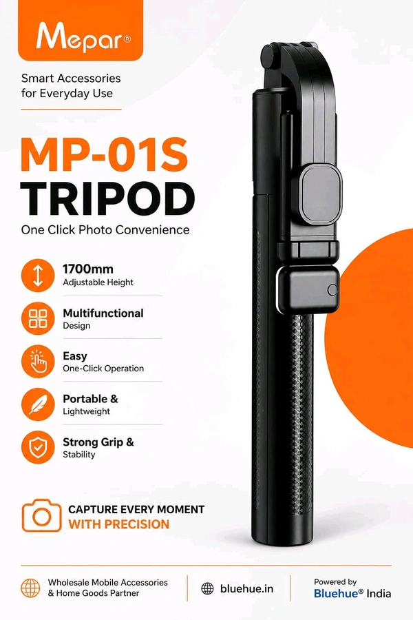 New Metal M-01S Selfie Stick With 7 ft Stand & Light & Blutooth (ABS& STAINLESS STEEL)