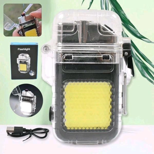 USB Rechargeable Electric Lighter & 3 Modes COB Flashlight 