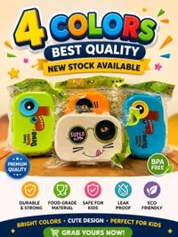 Kids Lunch Box with Spoon & Fork | BPA Free Leak Proof Tiffin Box | 4 Color Cartoon Design(Super Duper)