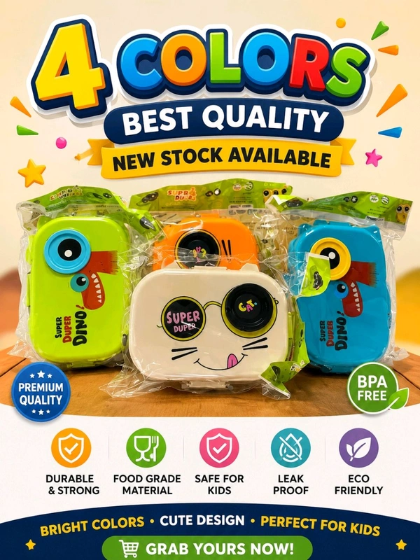 Kids Lunch Box with Spoon & Fork | BPA Free Leak Proof Tiffin Box | 4 Color Cartoon Design(Super Duper)