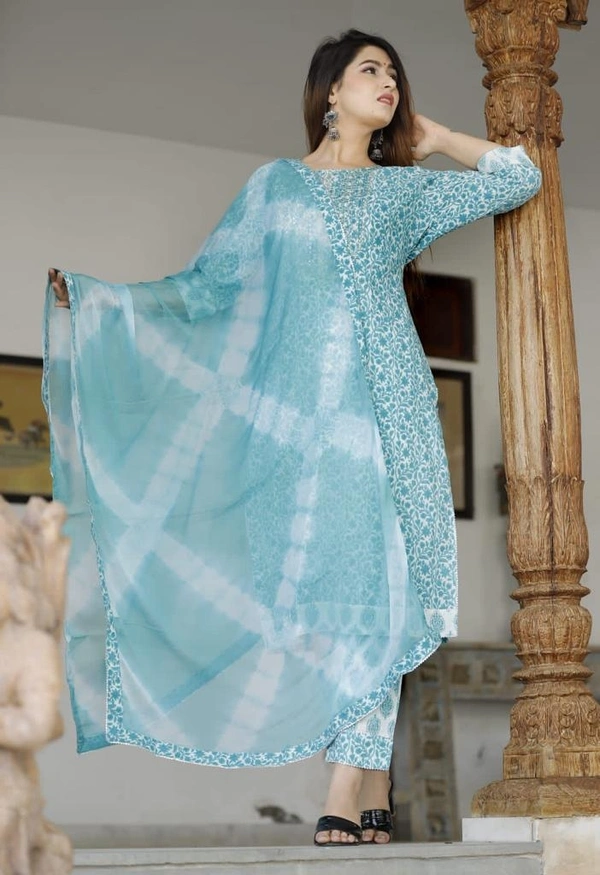 Block Print Cotton Suit With Dupatta  - S, Humming Bird