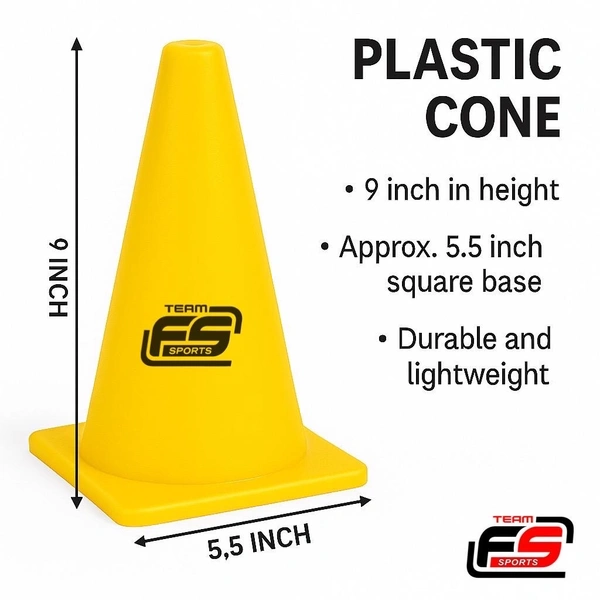 Team FS Sports Marker Cones for Training – 9 Inch | Pack of 10 | Durable Plastic Cones for Football, Cricket, Fitness & Agility Drills
