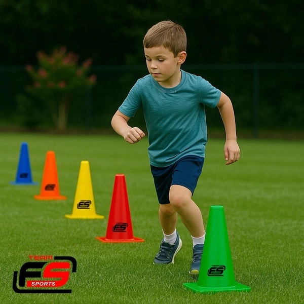 Team FS Sports Marker Cones for Training – 9 Inch | Pack of 10 | Durable Plastic Cones for Football, Cricket, Fitness & Agility Drills
 - 9 Inch