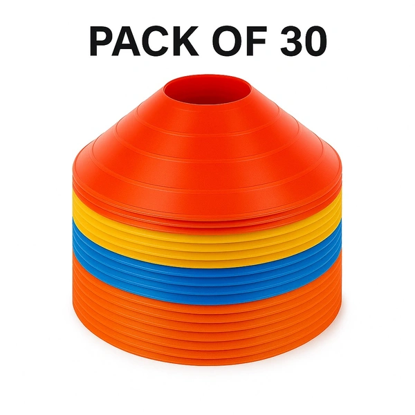 Team FS Sports Marker Cones – Pack of 30 | Training Cones for Cricket, Football, Fitness & Agility | Durable Plastic 9 Inch
