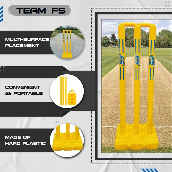 Team FS Sports Plastic Cricket Wicket Set – Lightweight, Durable Stumps with Base | For Kids, Practice & Tennis Ball Cricket