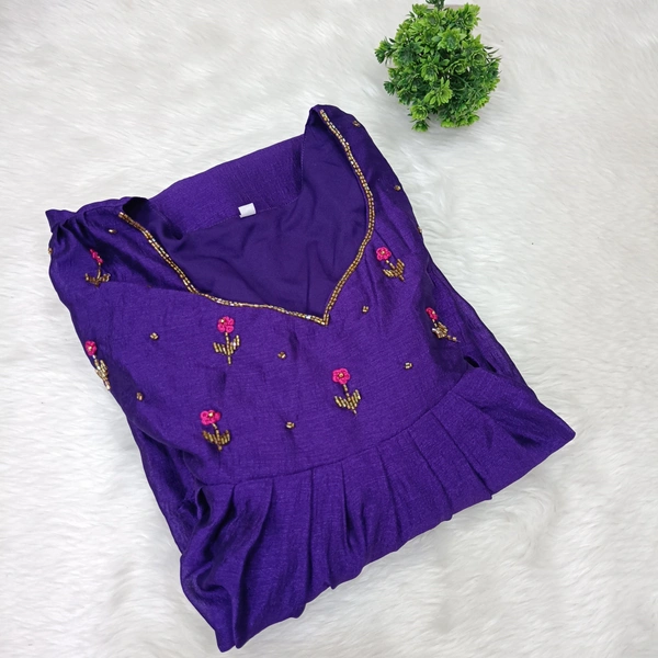 Minmini Designer Frock | 3/4th Sleeve| Chanderi Silk |with Lining| Violet | FW55007 - 2XL, Violet