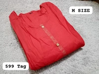 VDT Red With Golden Print Gown 158 - Red Orange, 1, M