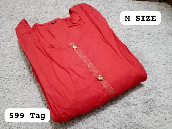 VDT Red With Golden Print Gown 158 - Red Orange, 1, M