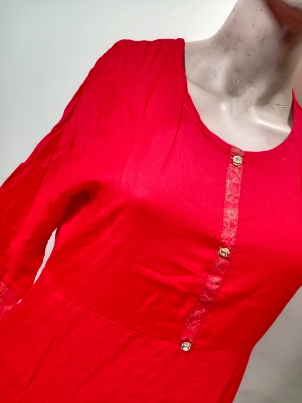 VDT Red With Golden Print Gown 158 - Red Orange, 1, M