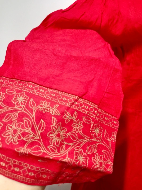 VDT Red With Golden Print Gown 158 - Red Orange, 1, M