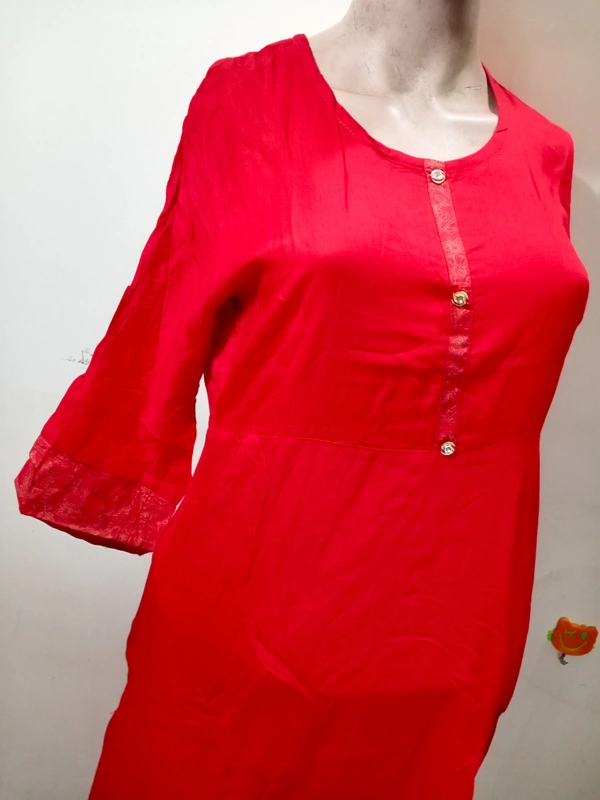 VDT Red With Golden Print Gown 158 - Red Orange, 1, M