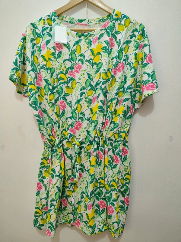 Villows Zaraa Kaftaan Lemon Green Floral Print - Green, Free Size