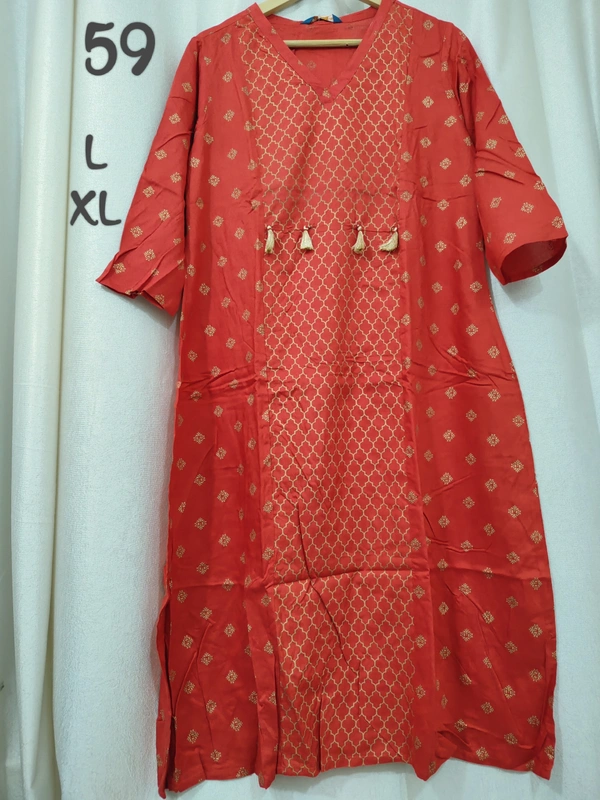Dhuni Foil Printed Zig Zag Kurthi Red 179 - 1, XXL
