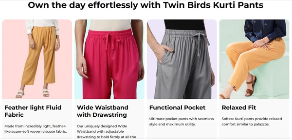 Twin Birds Women Kurti Pant 327 - Cloud Burst, 1, XS/S