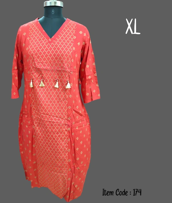Dhuni Foil Printed Zig Zag Kurthi Red 174 - 1, XL