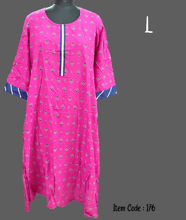Dhuni Umbrella Floral Printed Kurthi Pink 176 - 1, L