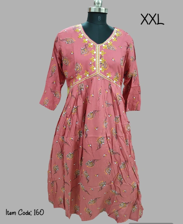 VDT Alia Cut Embroidery Worked Kurti 160 - Tickle Me Pink, XXL