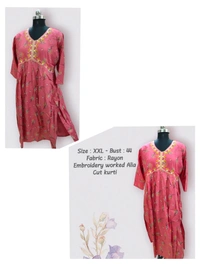 VDT Alia Cut Embroidery Worked Kurti 160 - Tickle Me Pink, XXL
