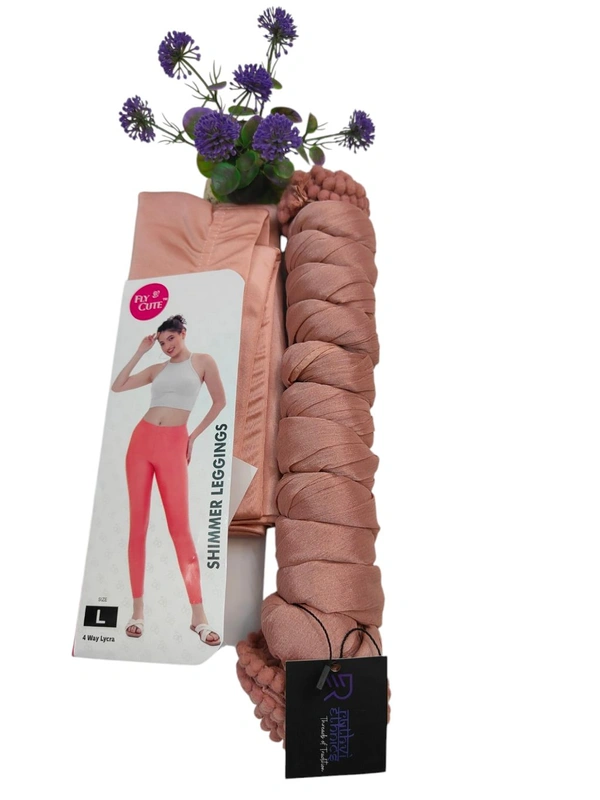 Liva Shimmer Ankle Cut Leggings & Duppata Combo| LS804| Rose gold - Pink gold, 3XL