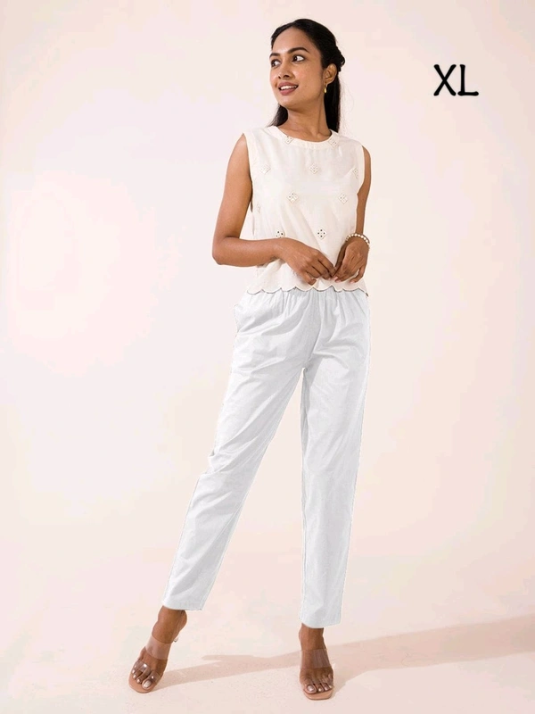 Twin Birds  Solid cotton kurti Pants TW19001 - White, XL