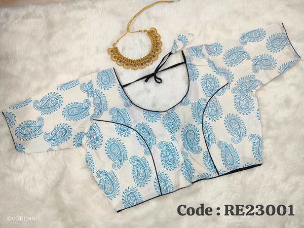 Ruthvi Ethnics Ajarkh Readymade Blouse RE23001 - FS, Sky Blue