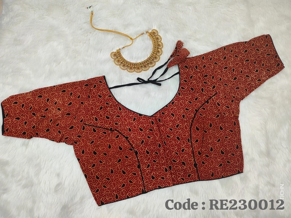 Ruthvi Ethnics Ajarkh Readymade Blouse RE230012 - FS, Maroon