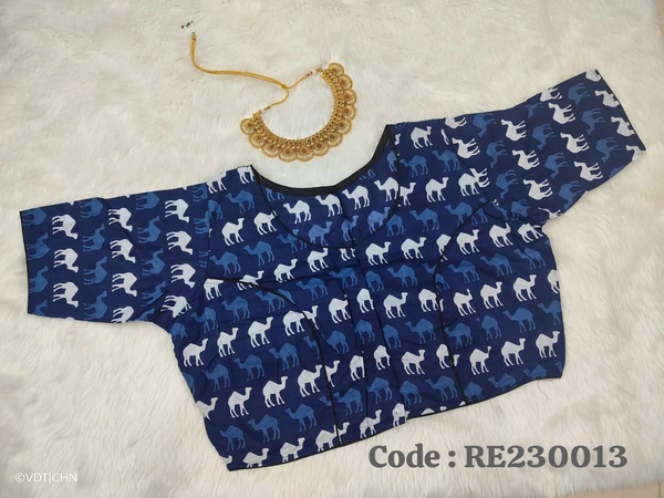 Ruthvi Ethnics Ajarkh Readymade Blouse RE230013 - FS, Blue
