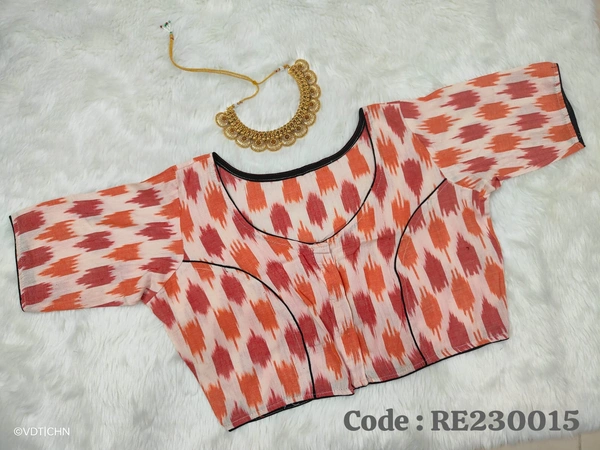 Ruthvi Ethnics Ajarkh Readymade Blouse RE230015 - FS, Orange With Maroon Designed