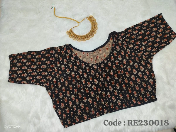 Ruthvi Ethnics Ajarkh Readymade Blouse RE230018 - FS, Black