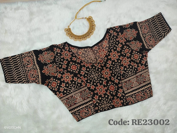 Ruthvi Ethnics Ajarkh Readymade Blouse RE23002 - FS, Black