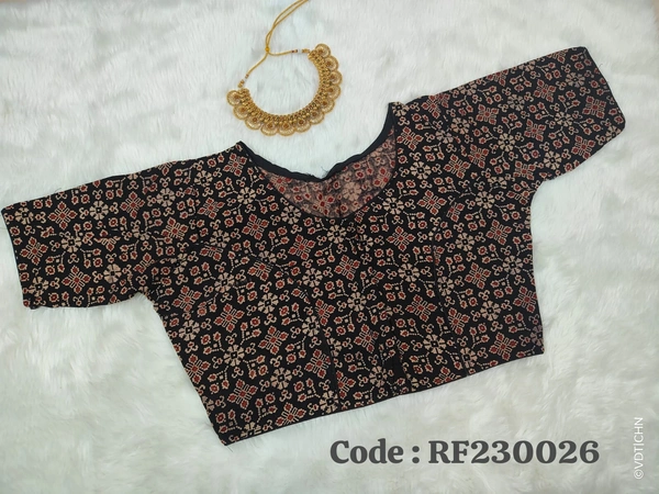 Ruthvi Ethnics Ajarkh Readymade Blouse RE230026 - FS, Black