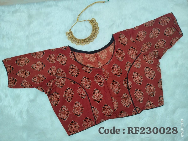 Ruthvi Ethnics Ajarkh Readymade Blouse RE230028 - FS, Maroon