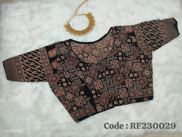 Ruthvi Ethnics Ajarkh Readymade Blouse RE230029 - FS, Black